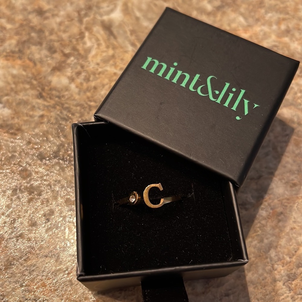 Tiny C And Diamond Initial Gold Ring - image 4